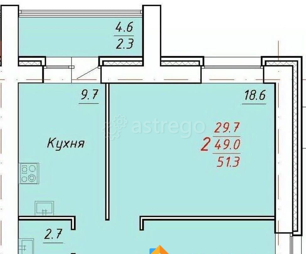 2-комн. квартира, 51.3 м2, 1/9 эт. Новоалтайск - изображение 1