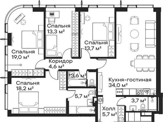 4-комн. квартира, 121.5 м2, 58/59 эт. Москва