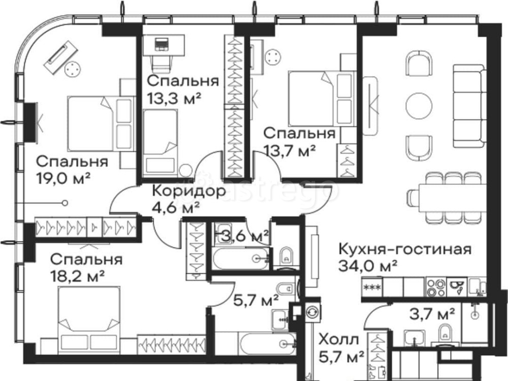 4-комн. квартира, 121.5 м2, 58/59 эт. Москва - изображение 1