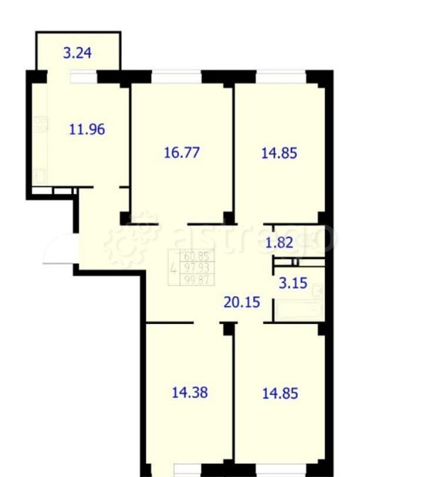 4-комн. квартира, 99.87 м2, 2/9 эт. Красноярск - изображение 1