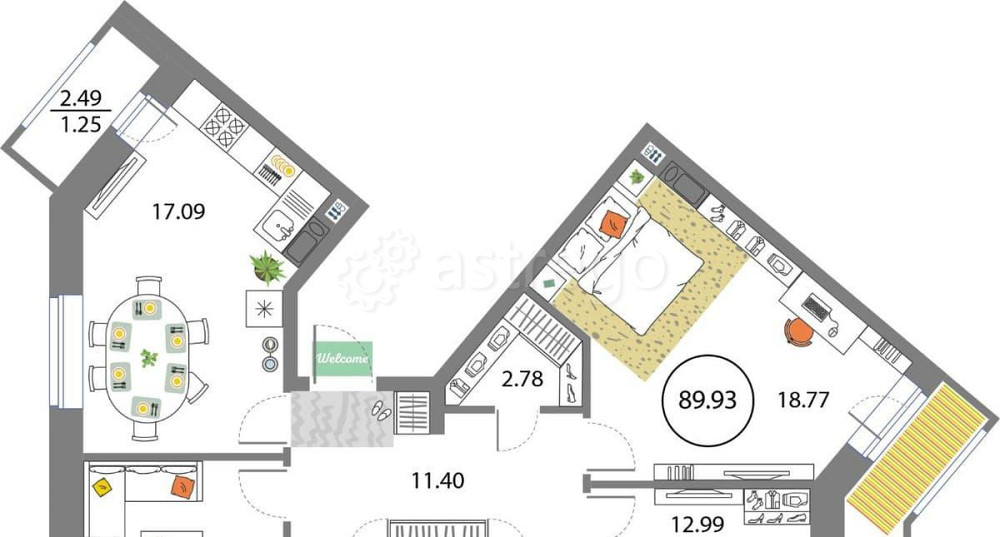 3-комн. квартира, 89.93 м2, 12/12 эт. Санкт-Петербург - изображение 1