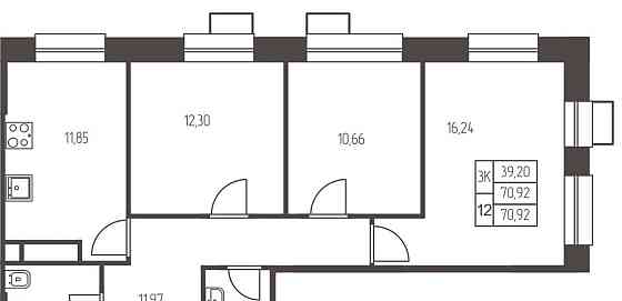 3-комн. квартира, 70.92 м2, 23/25 эт. Ивантеевка