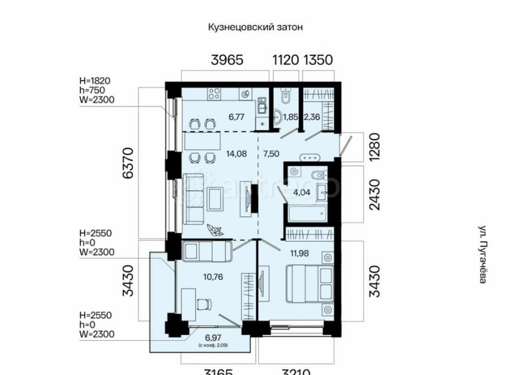 3-комн. квартира, 61.43 м2, 4/31 эт. Уфа - изображение 1