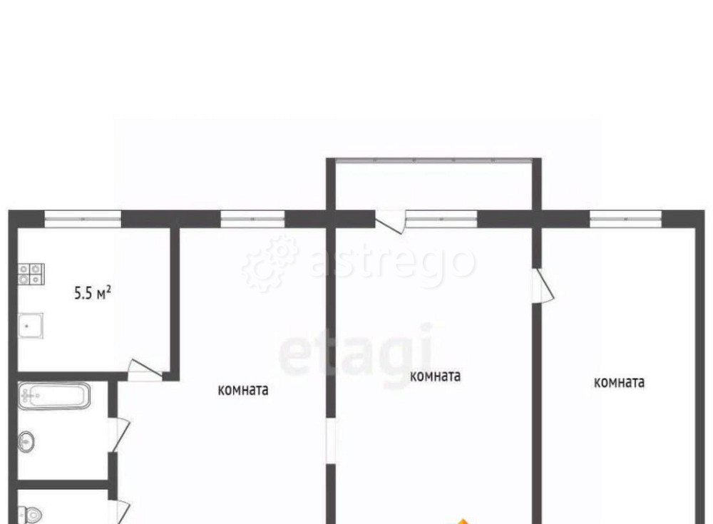 3-комн. квартира, 54.6 м2, 2/5 эт. Коломна - изображение 1