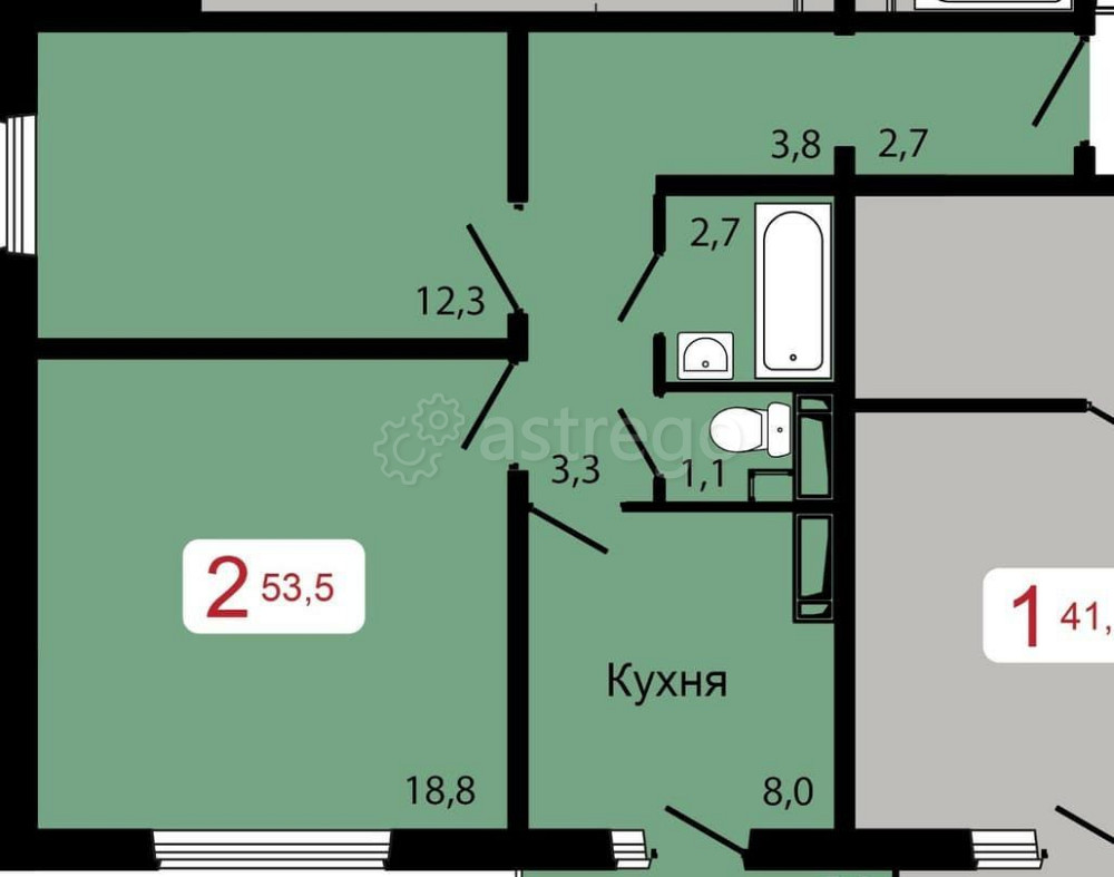 2-комн. квартира, 53.5 м2, 14/17 эт. Красноярск - изображение 2