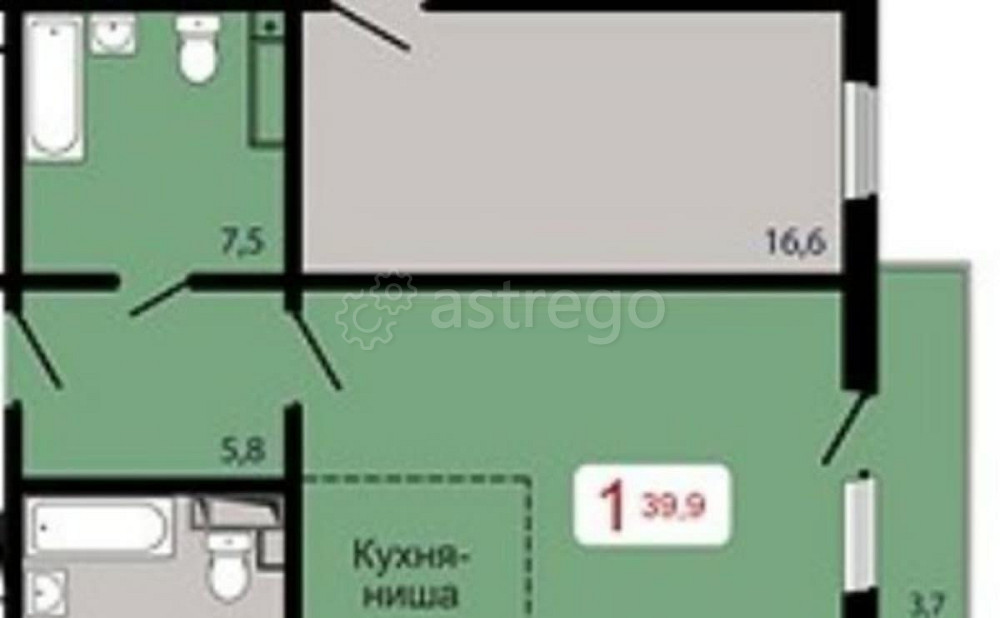 1-комн. квартира, 39.9 м2, 4/17 эт. Красноярск - изображение 1