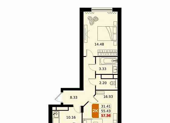 2-комн. квартира, 57.56 м2, 9/17 эт. Домодедово