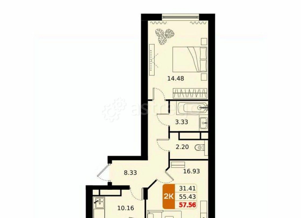 2-комн. квартира, 57.56 м2, 9/17 эт. Домодедово - изображение 3