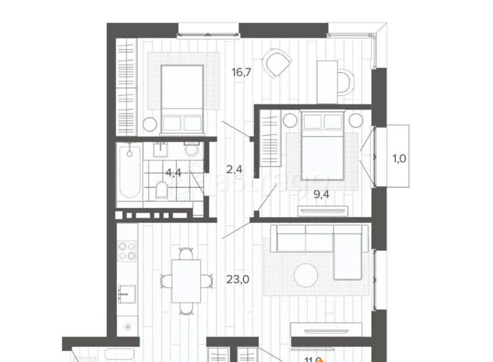 4-комн. квартира, 83.58 м2, 4/9 эт. Барнаул - изображение 1
