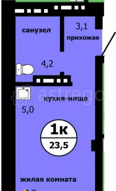 Студия, 23 м2, 4/19 эт. Красноярск - изображение 1