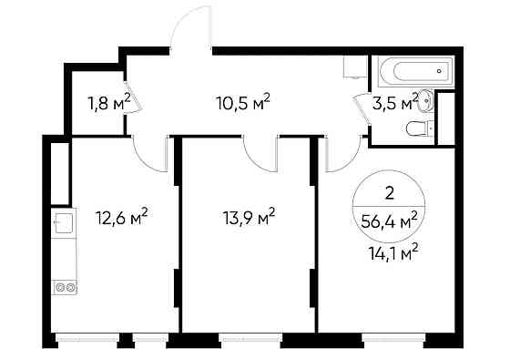 2-комн. квартира, 56 м2, 14/17 эт. Москва