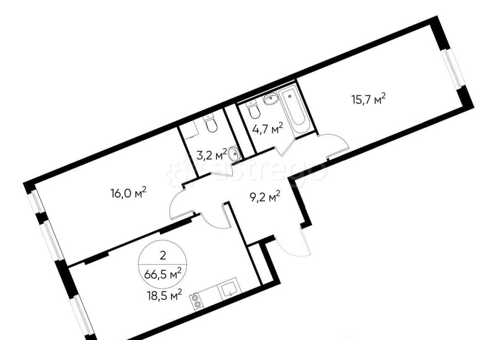 2-комн. квартира, 66 м2, 12/17 эт. Москва - изображение 1