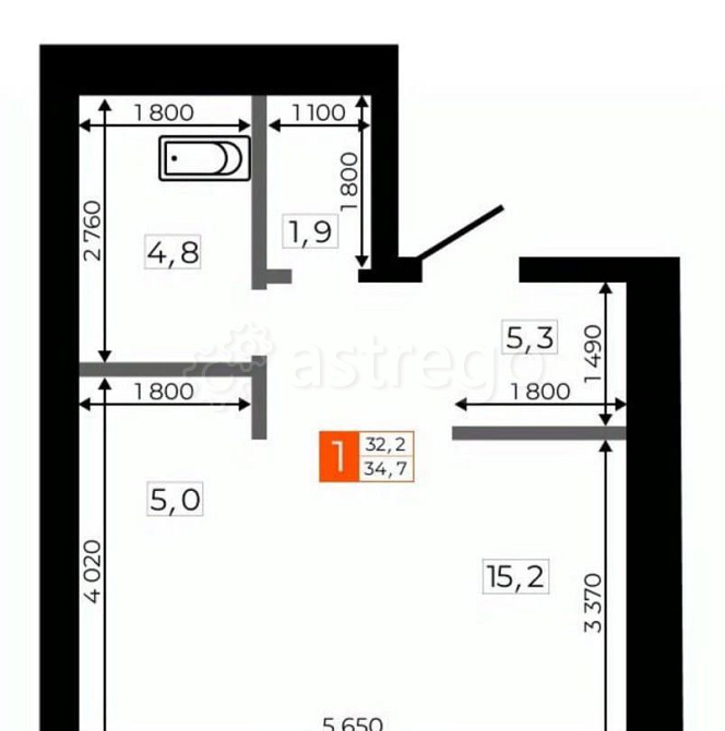 Студия, 34.7 м2, 2/9 эт. Благовещенск - изображение 1
