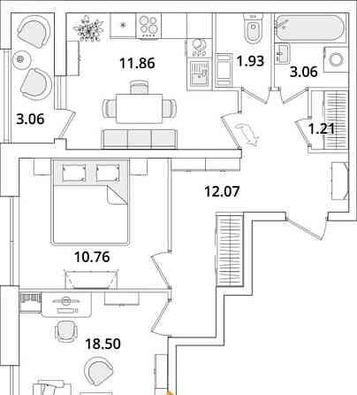2-комн. квартира, 60.4 м2, 7/23 эт. Санкт-Петербург