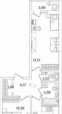 2-комн. квартира, 61.9 м2, 6/17 эт. Санкт-Петербург