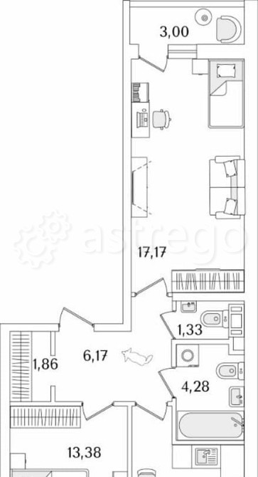 2-комн. квартира, 61.9 м2, 6/17 эт. Санкт-Петербург - изображение 1