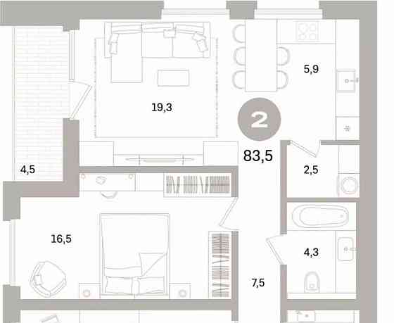2-комн. квартира, 83.51 м2, 6/16 эт. Санкт-Петербург