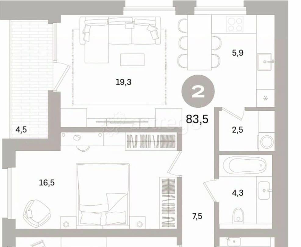 2-комн. квартира, 83.51 м2, 6/16 эт. Санкт-Петербург - изображение 3