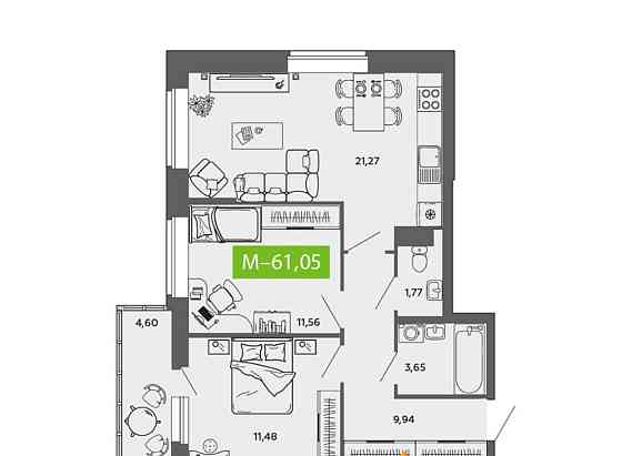 2-комн. квартира, 61.05 м2, 8/9 эт. Северодвинск