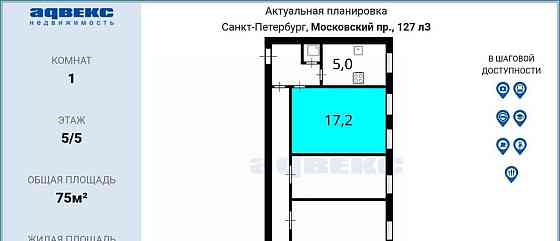 Комната, 17.2 м2, 5/5 эт. Санкт-Петербург