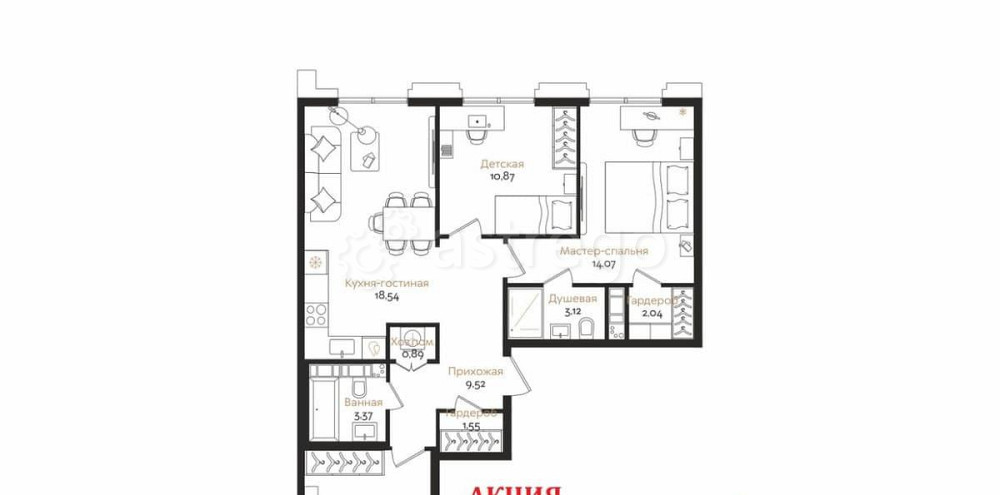 3-комн. квартира, 75.7 м2, 3/6 эт. Санкт-Петербург - изображение 1