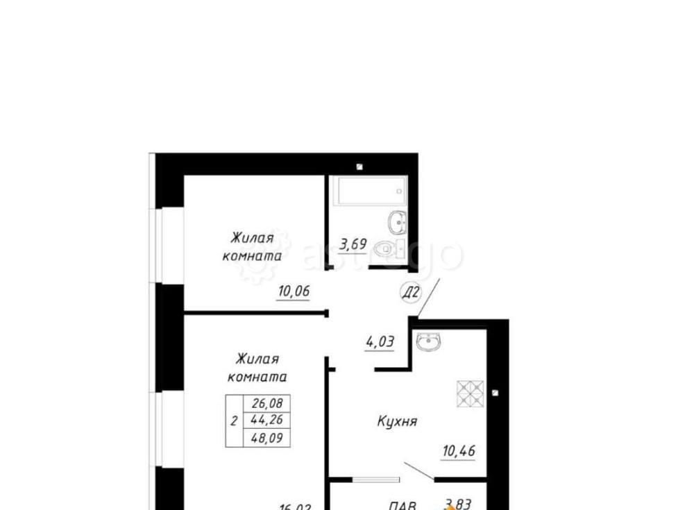 2-комн. квартира, 48.09 м2, 10/14 эт. Стерлитамак - изображение 1