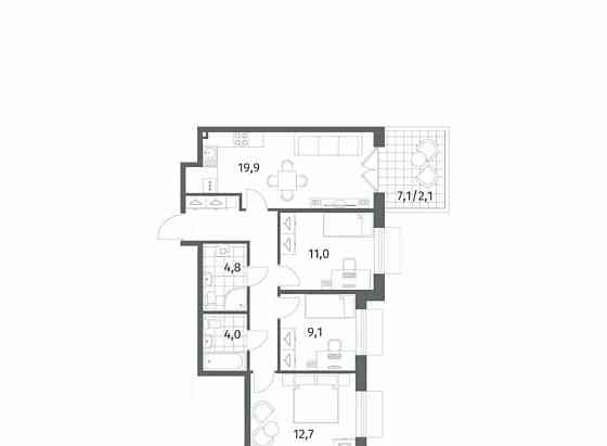 3-комн. квартира, 74.9 м2, 1/8 эт. Санкт-Петербург