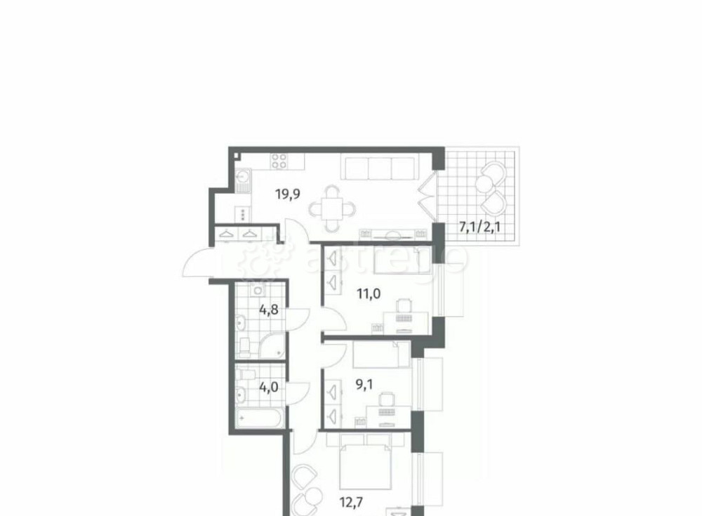 3-комн. квартира, 74.9 м2, 1/8 эт. Санкт-Петербург - изображение 3