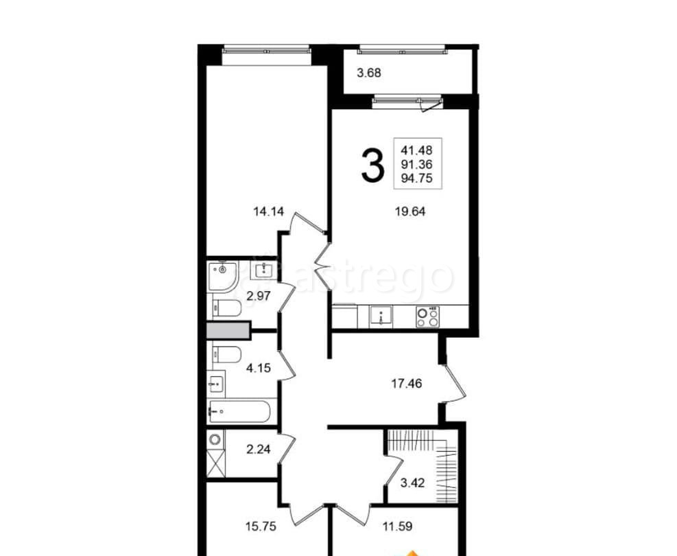 3-комн. квартира, 94.75 м2, 1/5 эт. Химки - изображение 1
