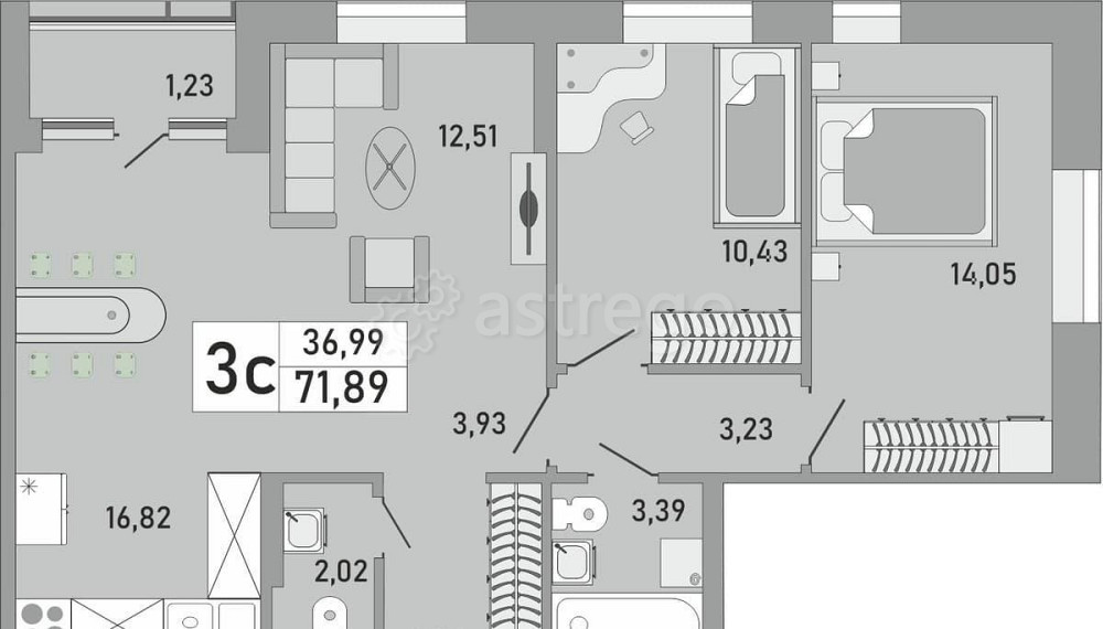 2-комн. квартира, 71.89 м2, 18/24 эт. Уфа - изображение 1