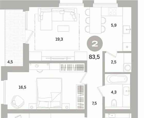 2-комн. квартира, 83.51 м2, 6/16 эт. Санкт-Петербург