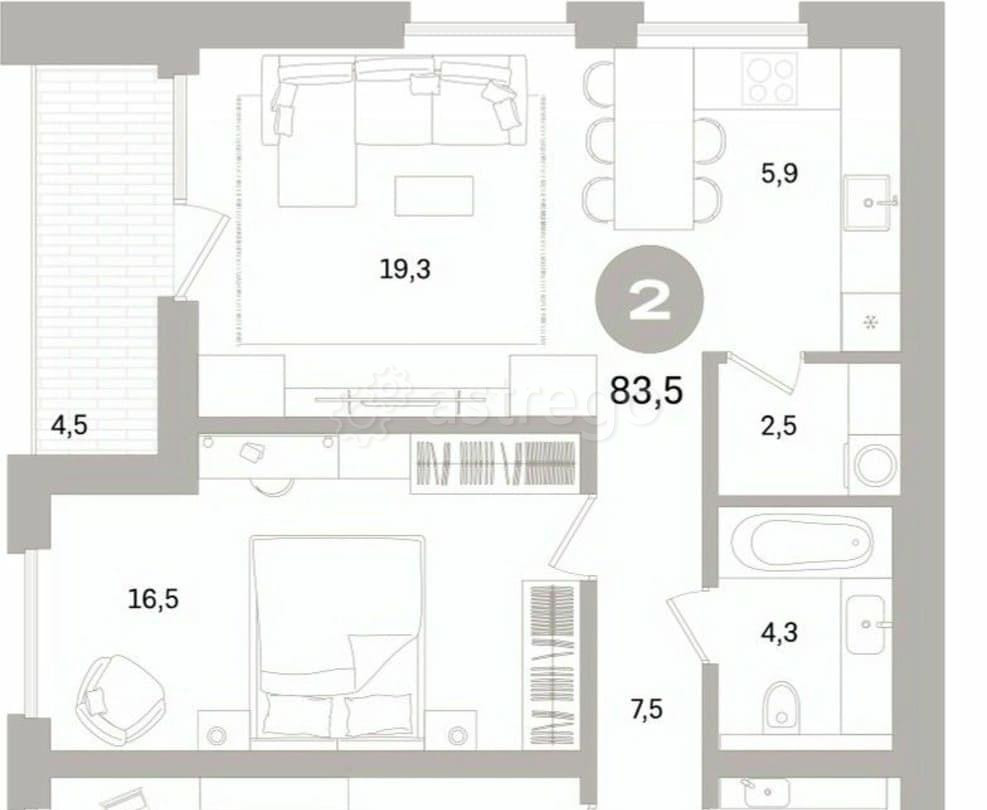 2-комн. квартира, 83.51 м2, 6/16 эт. Санкт-Петербург - изображение 1