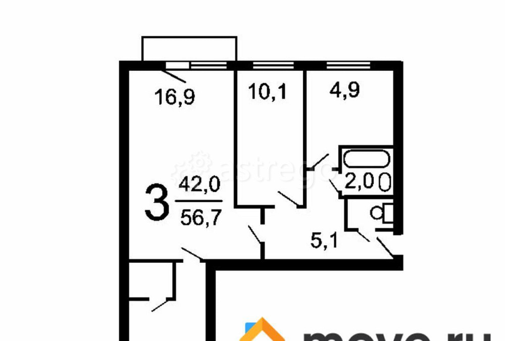 3-комн. квартира, 56.4 м2, 4/5 эт. Москва - изображение 3