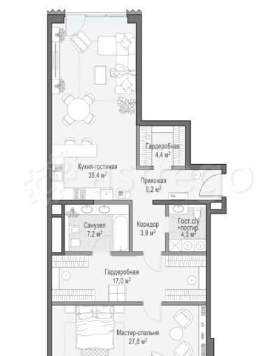2-комн. квартира, 107 м2, 4/8 эт. Москва - изображение 8