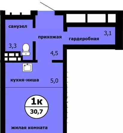 Студия, 30.7 м2, 7/9 эт. Красноярск