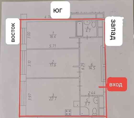 3-комн. квартира, 80 м2, 10/12 эт. Москва