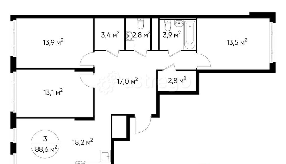 3-комн. квартира, 88 м2, 9/17 эт. Москва - изображение 1