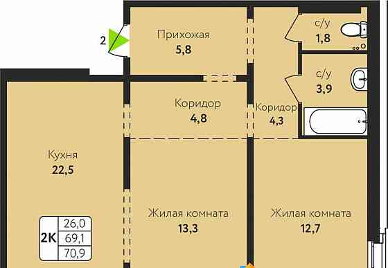 2-комн. квартира, 70.9 м2, 5/17 эт. Барнаул