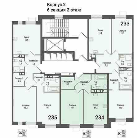 2-комн. квартира, 63.4 м2, 2/8 эт. Королев