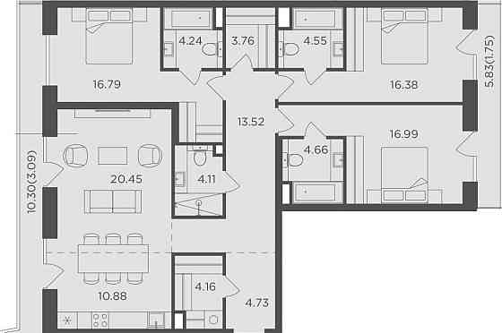 4-комн. квартира, 130.06 м2, 13/14 эт. Москва