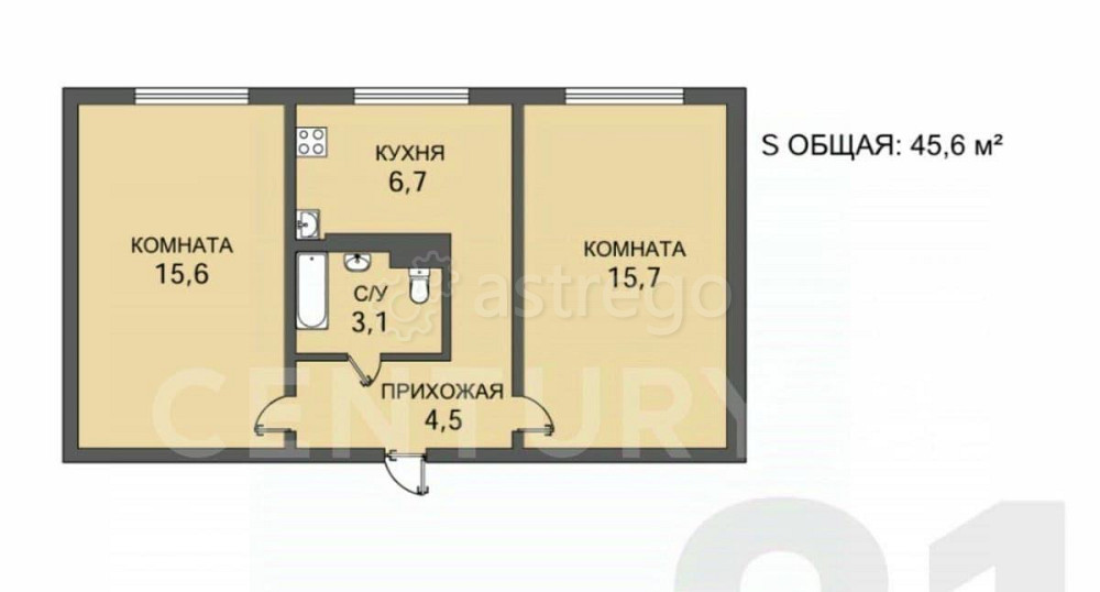 2-комн. квартира, 45.6 м2, 2/5 эт. Санкт-Петербург - изображение 4