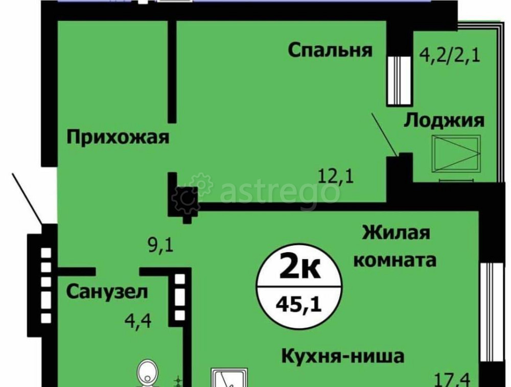 2-комн. квартира, 45.1 м2, 13/24 эт. Красноярск - изображение 1