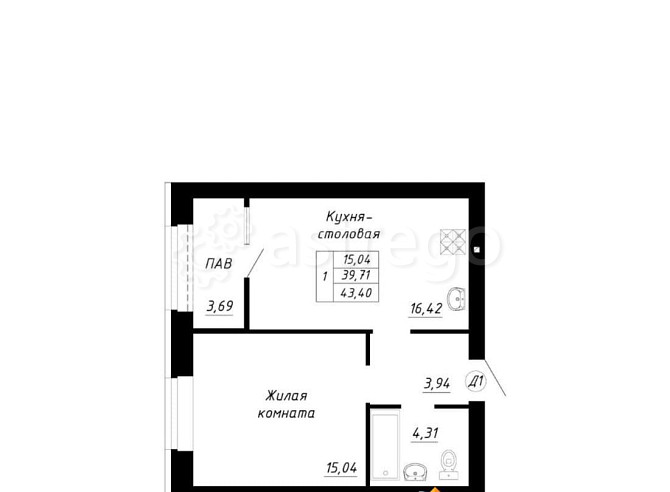 1-комн. квартира, 43.4 м2, 11/14 эт. Стерлитамак - изображение 1