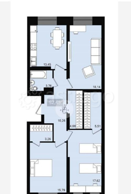 3-комн. квартира, 92.45 м2, 17/20 эт. Красноярск - изображение 1