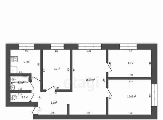 4-комн. квартира, 60 м2, 1/5 эт. Уфа