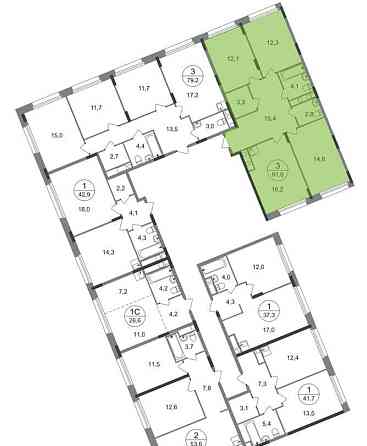 3-комн. квартира, 81 м2, 3/17 эт. Москва
