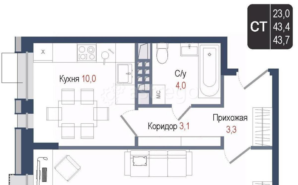 1-комн. квартира, 43.4 м2, 2/8 эт. Королев - изображение 3
