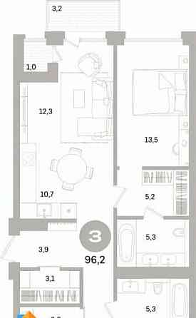 3-комн. квартира, 96.15 м2, 6/10 эт. Санкт-Петербург