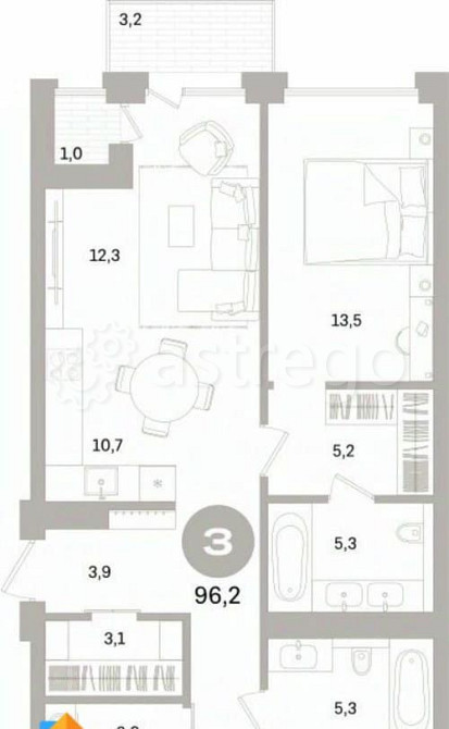 3-комн. квартира, 96.15 м2, 6/10 эт. Санкт-Петербург - изображение 4