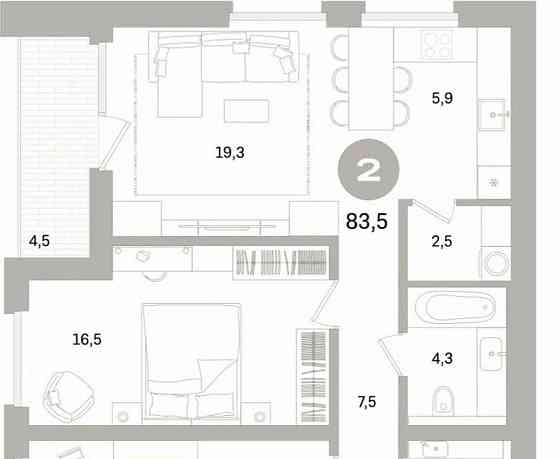 2-комн. квартира, 83.51 м2, 7/16 эт. Санкт-Петербург